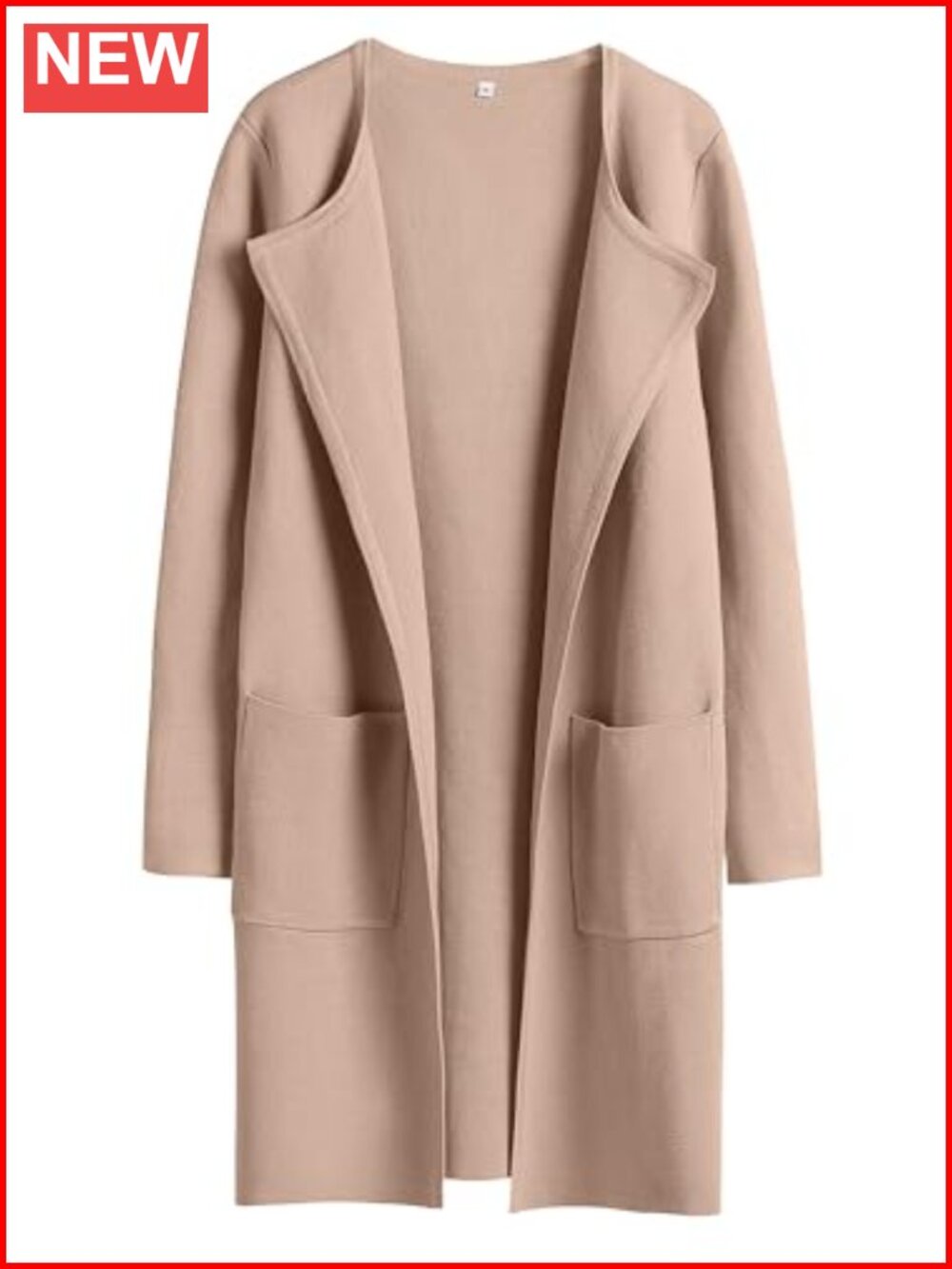 Open Front Knit Cardigan with Pockets, Lapel, Half Sleeve